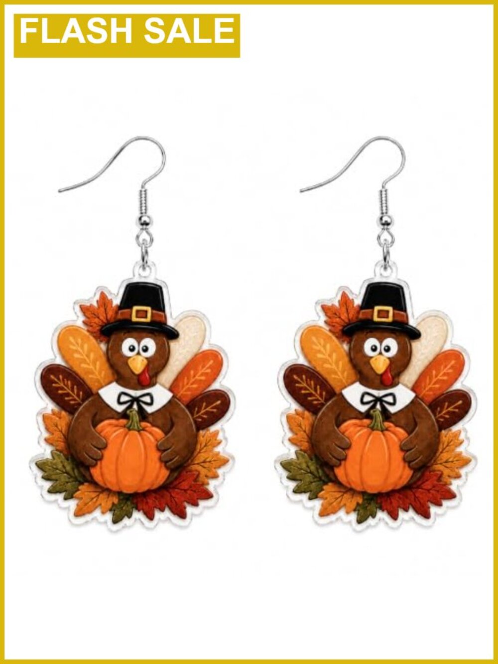 Thanksgiving Turkey Dangle Earrings Acrylic French Wire Fall Jewelry